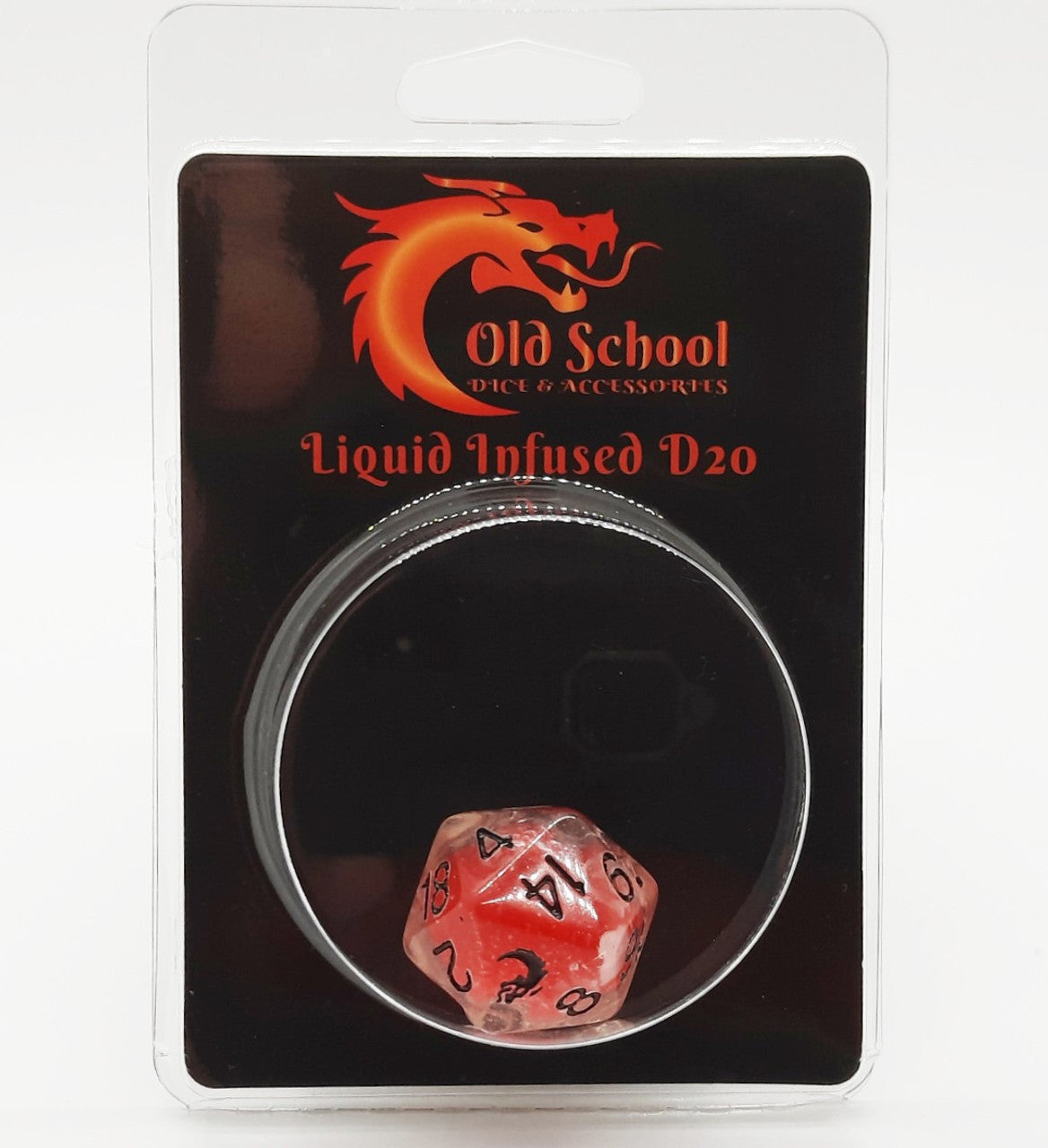 Old School D20 DnD RPG Die: Liquid Infused - Metallic Cherry Red
