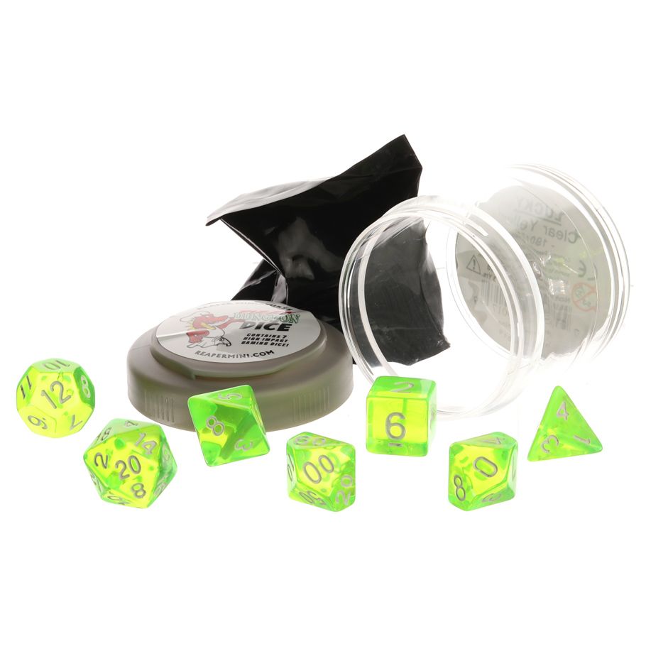 Pizza Dungeon Dice: Lucky Clear Neon Green with White