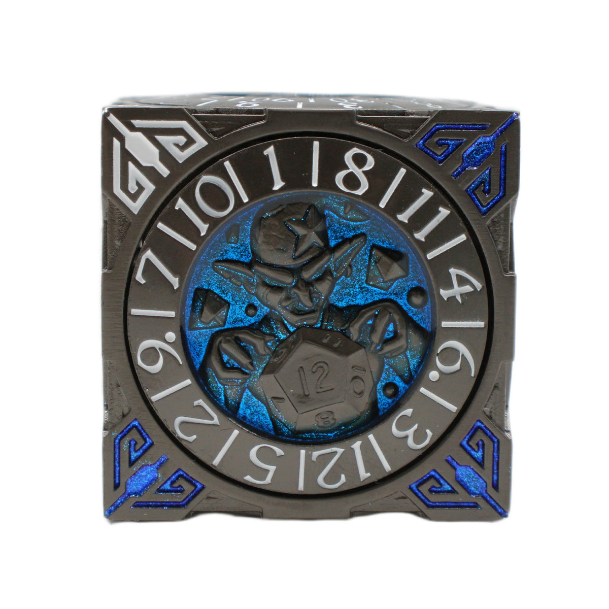 Old School Dice: 7 in 1 Dice Spinner: Dice Goblin - Matte Black w/ Blue