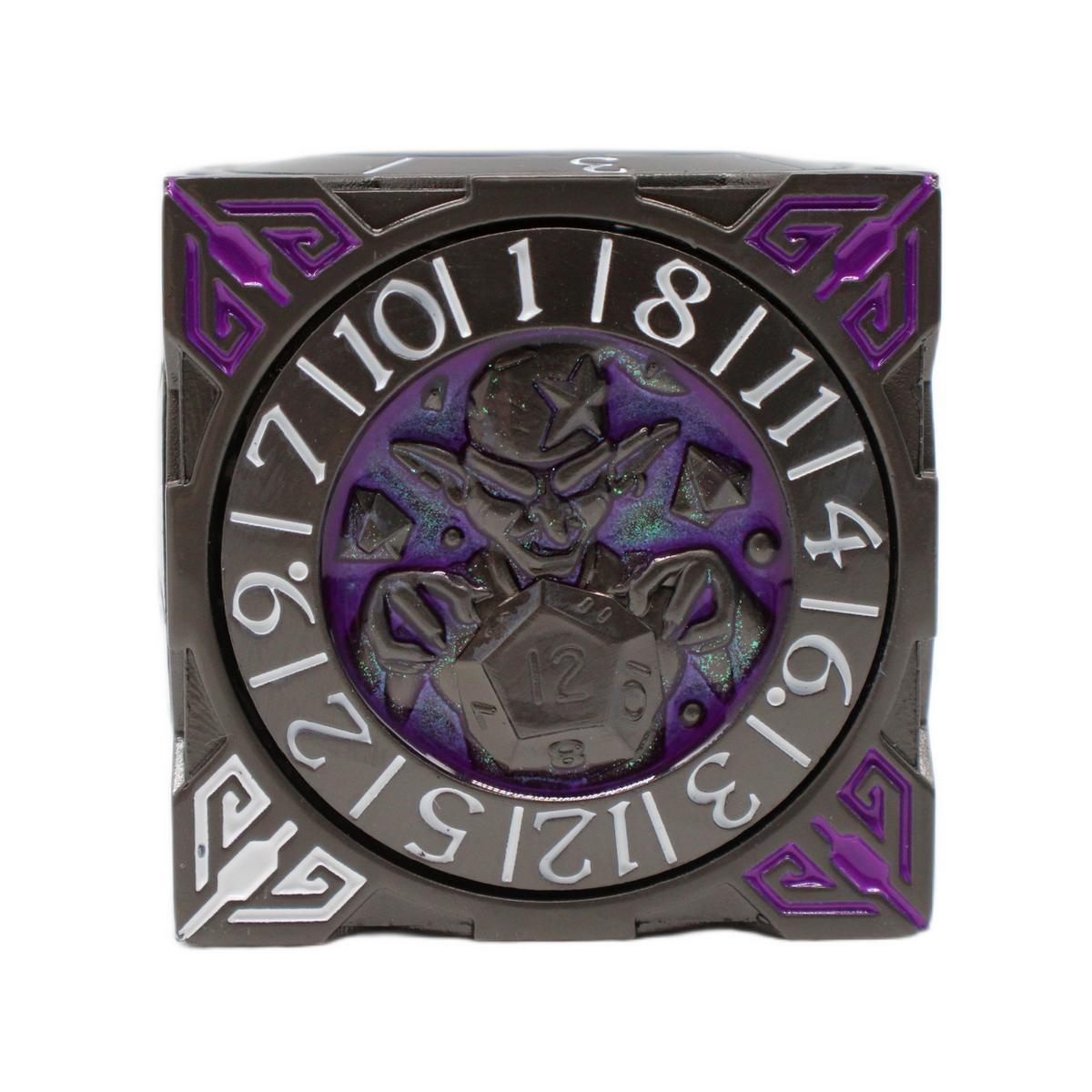 Old School Dice: 7 in 1 Dice Spinner: Dice Goblin - Matte Black w/ Purple