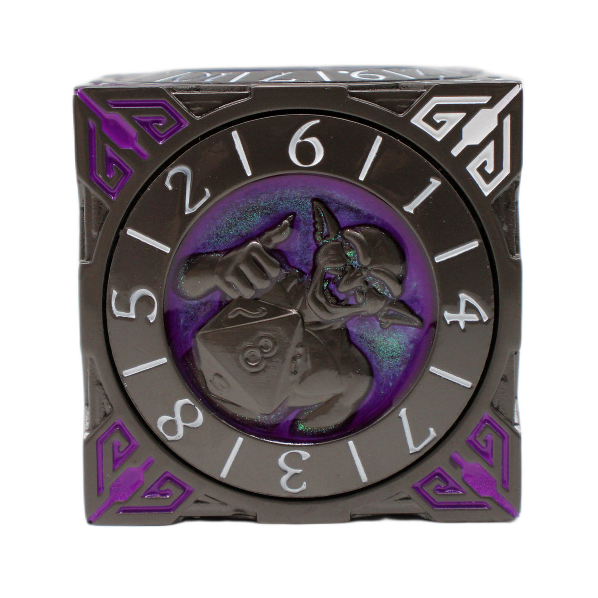 Old School Dice: 7 in 1 Dice Spinner: Dice Goblin - Matte Black w/ Purple