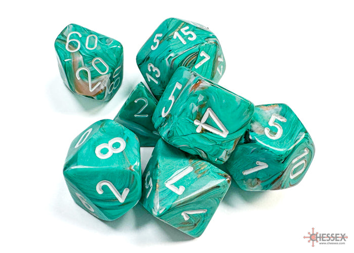 Marble Oxi-Copper/white Polyhedral 7-Dice Set