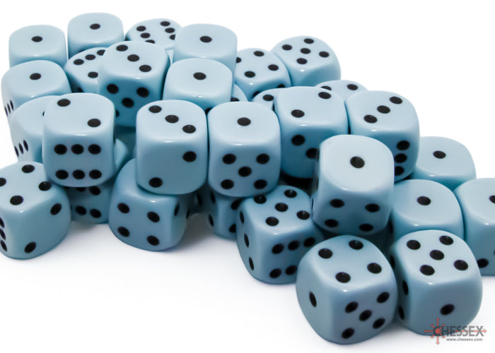 Opaque Pastel Blue/black 12mm d6 Dice Block (36 dice)