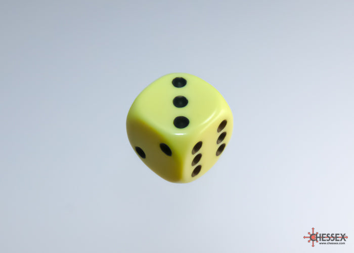 Opaque Pastel Yellow/black 12mm d6 Dice Block (36 dice)