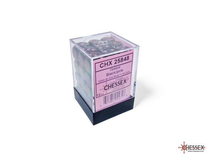 Opaque Black/pink 12mm d6 Dice Block (36 dice)