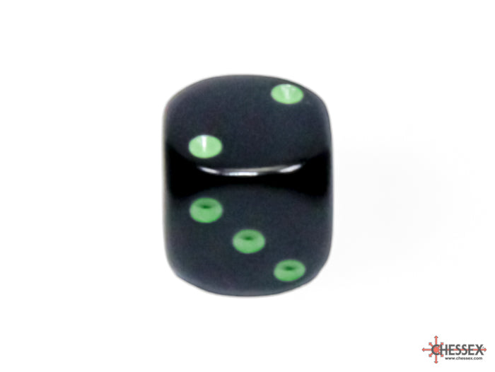 Opaque Black/green 12mm d6 Dice Block (36 dice)