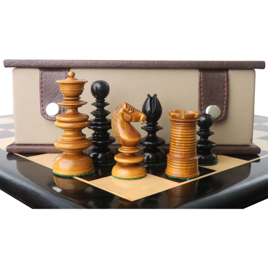 Combo of 3.3" St. John Pre-Staunton Calvert Chess set - Pieces in Ebony Wood with 19 inches Chess Board and Storage Box