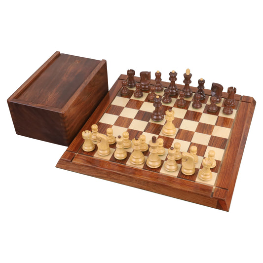 Combo of 3.1" Russian Zagreb Chess Set - Pieces in Golden Rosewood with Board and Box