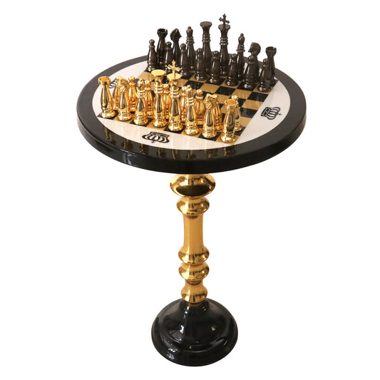 Executive Chess Table Combo Set of 18" Brass Board, Chess Pieces+ 27" Tall Table