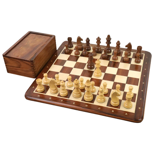 3.9" Championship Chess Set Combo - Pieces in Golden Rosewood with Board and Box