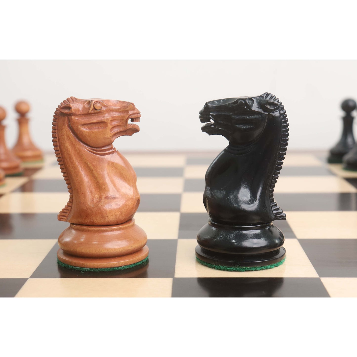 1849 Cooke Type Staunton Chess Set- Chess Pieces Only - Ebony Wood & Antiqued Boxwood - 4.3" King