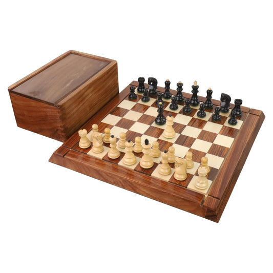 2.6" Russian Zagreb Chess set Combo - Pieces in Ebonised Boxwood with Board & Box