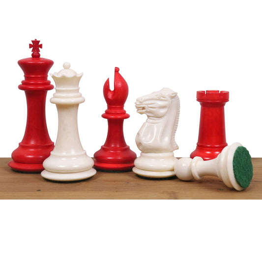 1849 Jacques Cook Camel Bone Chess Set- Chess Pieces Only- Crimson & White - 3.5" King