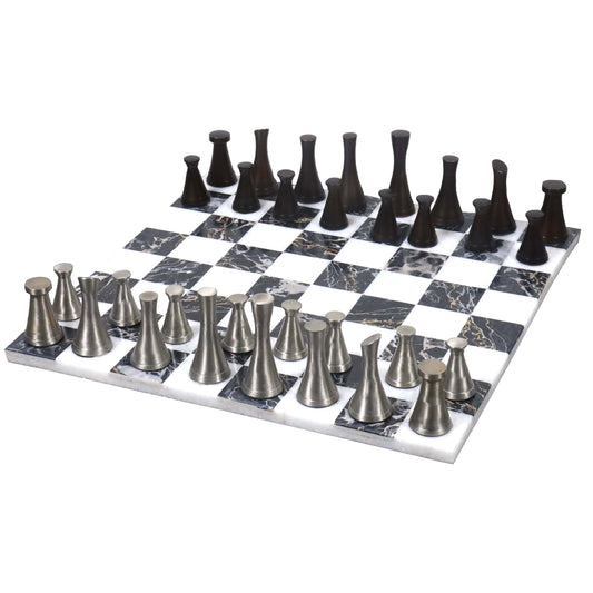 Brass Chess Set combo of 3.1" Tower Chess Pieces + 15" Black Marble Chessboard