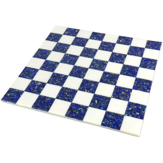 18'' Borderless Marble Stone Luxury Chess Board - Lapis lazuli Blue and White