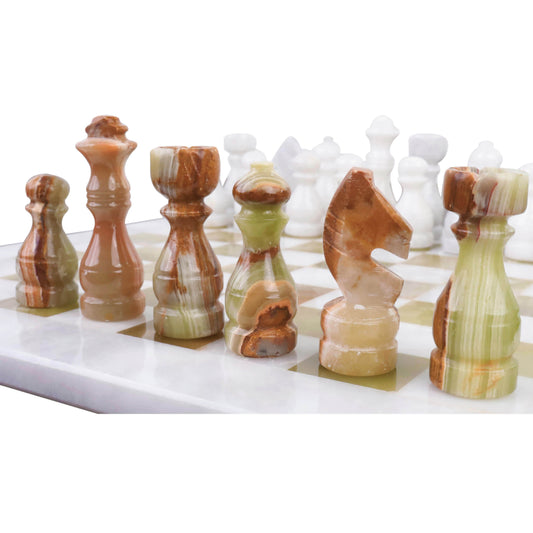 Onyx Marble & Stone Chess Pieces & Board Combo Set - 12" - Handcrafted Chess Set