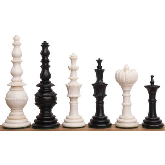 4.6″ Turkish Tower Pre-Staunton Chess Set- Chess Pieces Only - Black & White Camel Bone