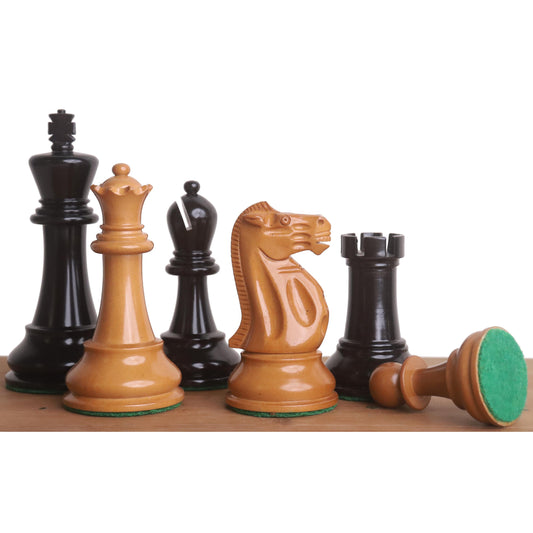 3.9" Lessing Staunton Chess Set - Pieces only - Natural Ebony Wood & Antiqued Lacquered Boxwood