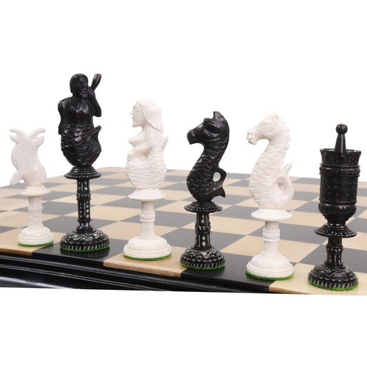 4.8" Water Kingdom Series Hand Carved Chess Pieces Only Set - Camel Bone