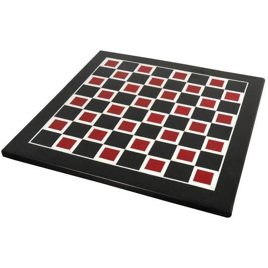 18'' Marble Stone Luxury Chess Board - Black & Red Semi-Precious Stones