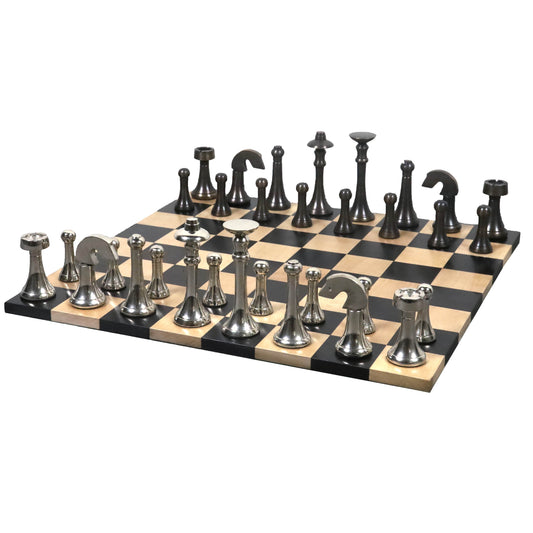 Brass Chess Set Combo of 3.1" Contemporary Chess Pieces + Ebony Wood Chess board