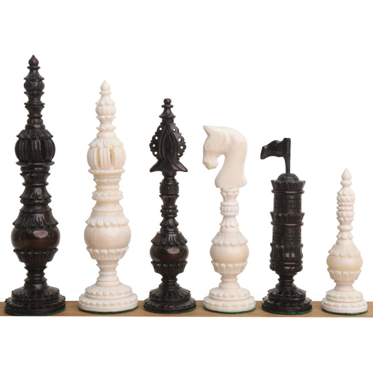 5.8" English Citadel Series Hand Carved Chess Set- Chess Pieces Only - Camel Bone