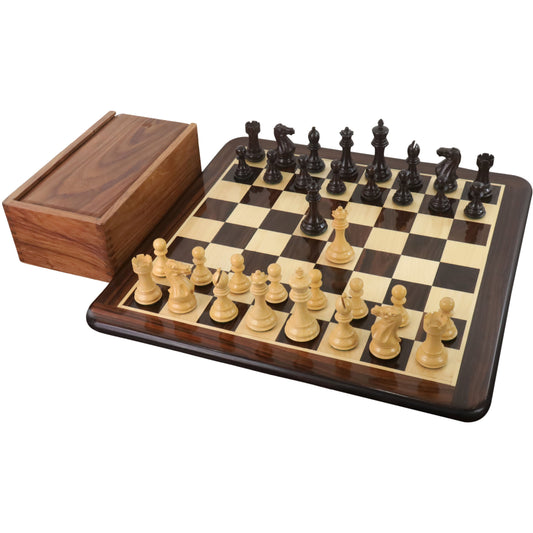 Combo of 4.1" Pro Staunton Weighted Wooden Chess Pieces in Rosewood with 21" Board and Wooden Storage Box