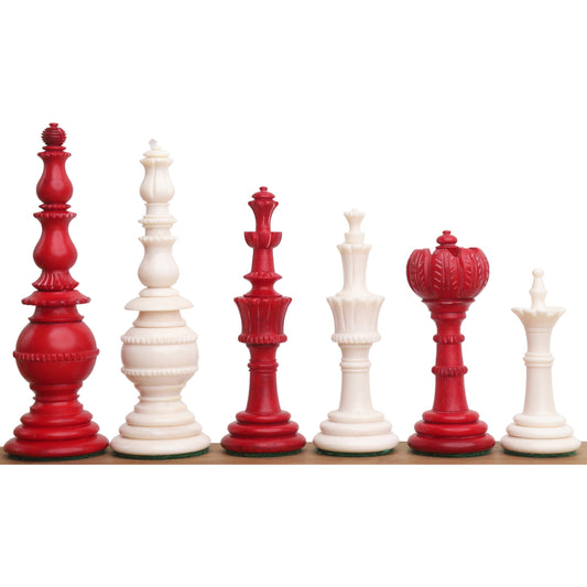 4.6″ Turkish Tower Pre-Staunton Chess Set- Chess Pieces Only-Crimson & White Camel Bone