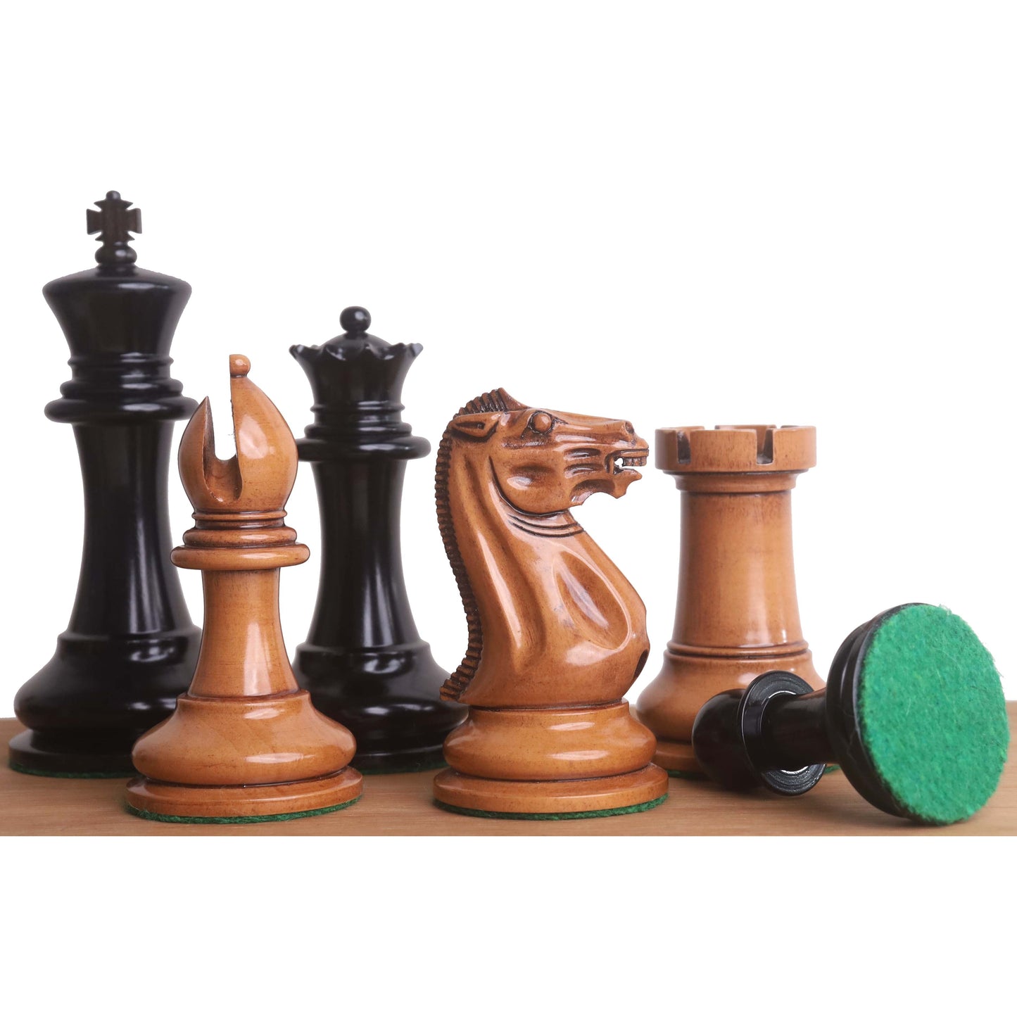 1849 Original Staunton Chess Set- Chess Pieces Only- Lacquered Distress Antiqued Boxwood & Ebony- 4.5" King