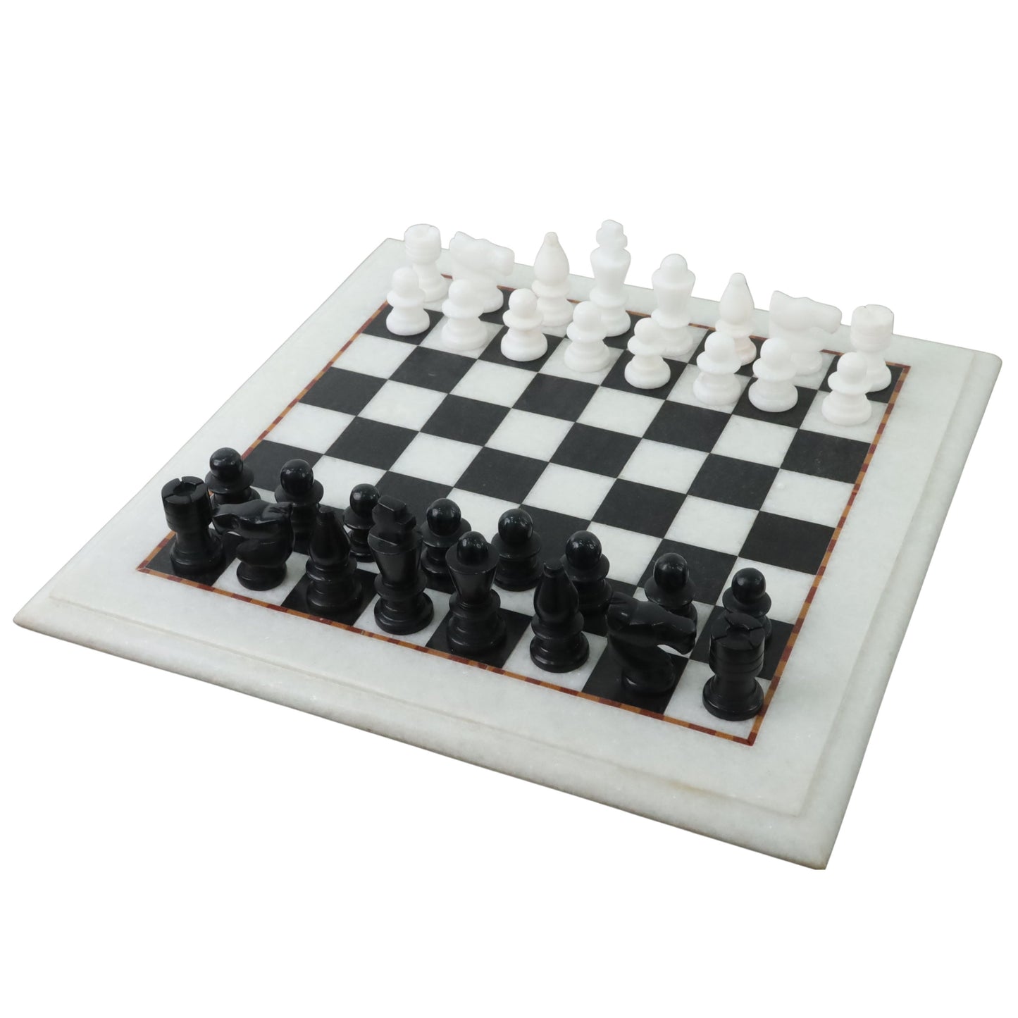 Marble Stone Chess Pieces & Board Set - Black and White - 12" - Handcarved Gift