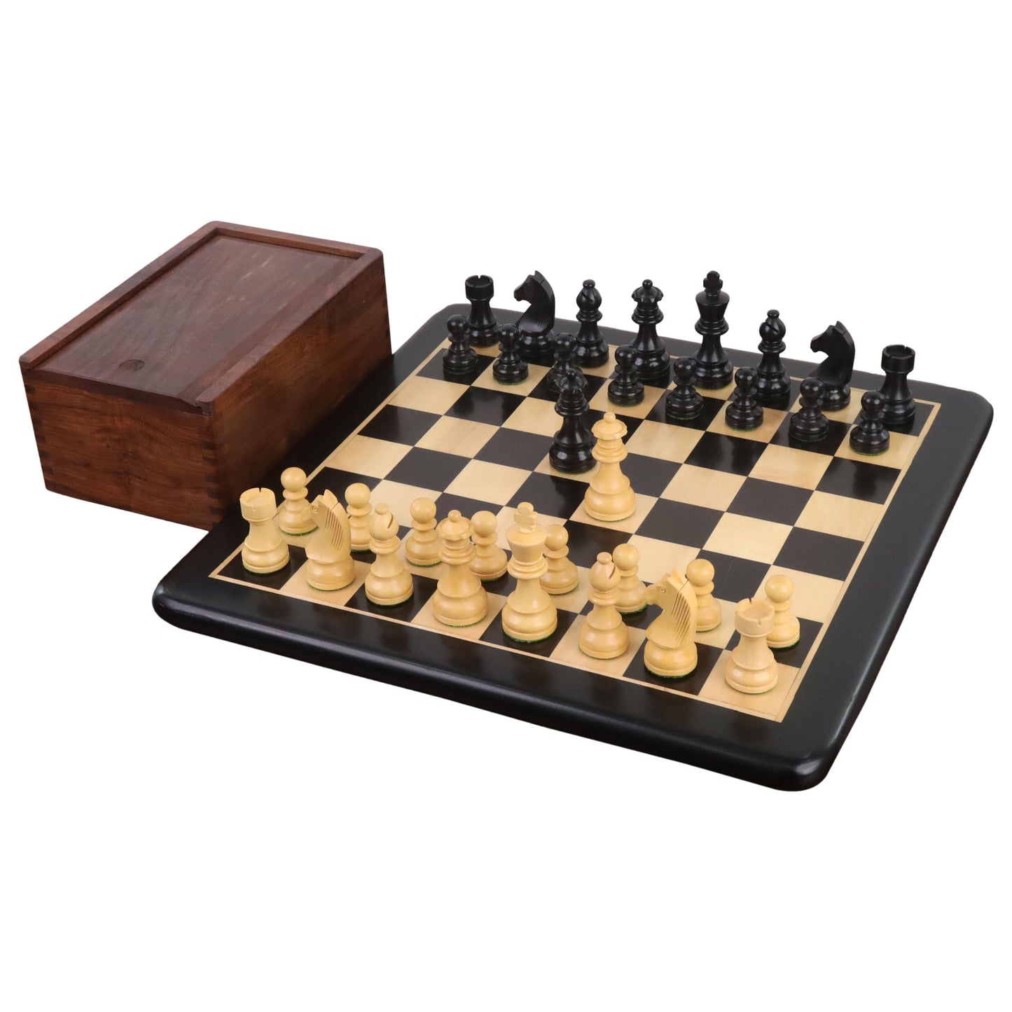 3.3" Tournament Staunton Chess Set- Chess Pieces Only - Ebonised Boxwood- Compact size