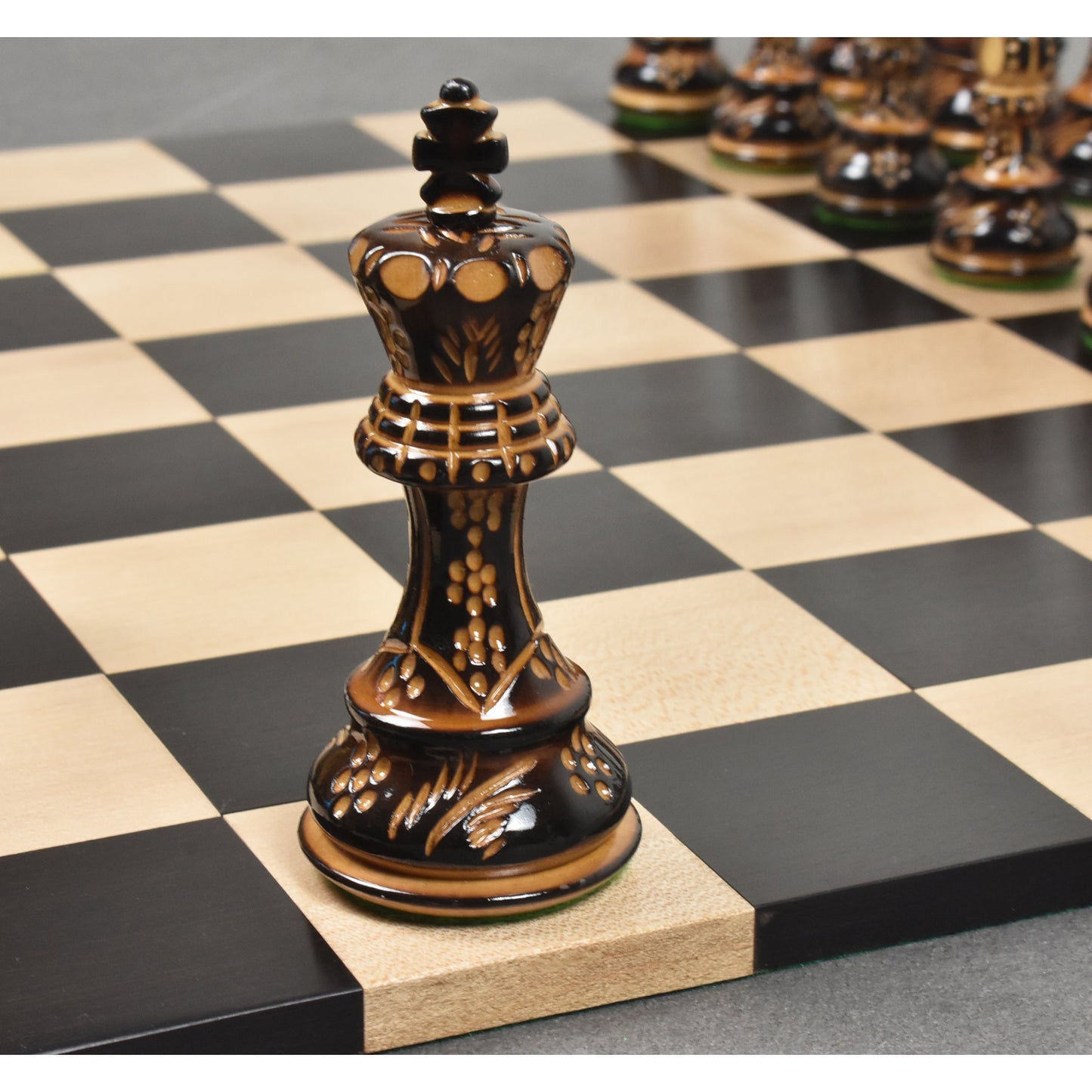 3.75" Artisan Carving Burnt Zagreb Chess Set- Chess Pieces Only - Weighted Box wood