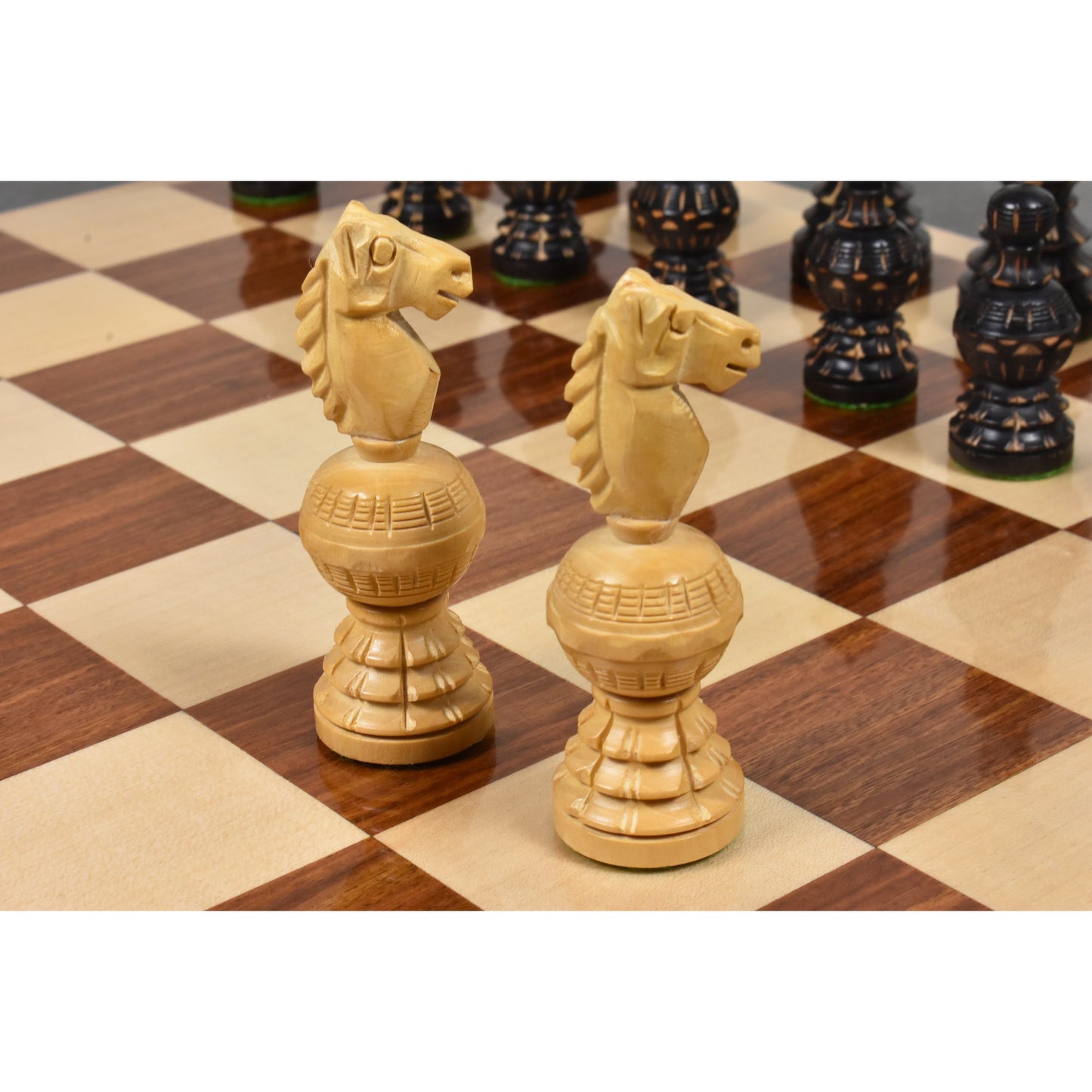 5" Gigantic Globe Series Hand Carved Chess Set- Chess Pieces Only - Ebonised Boxwood