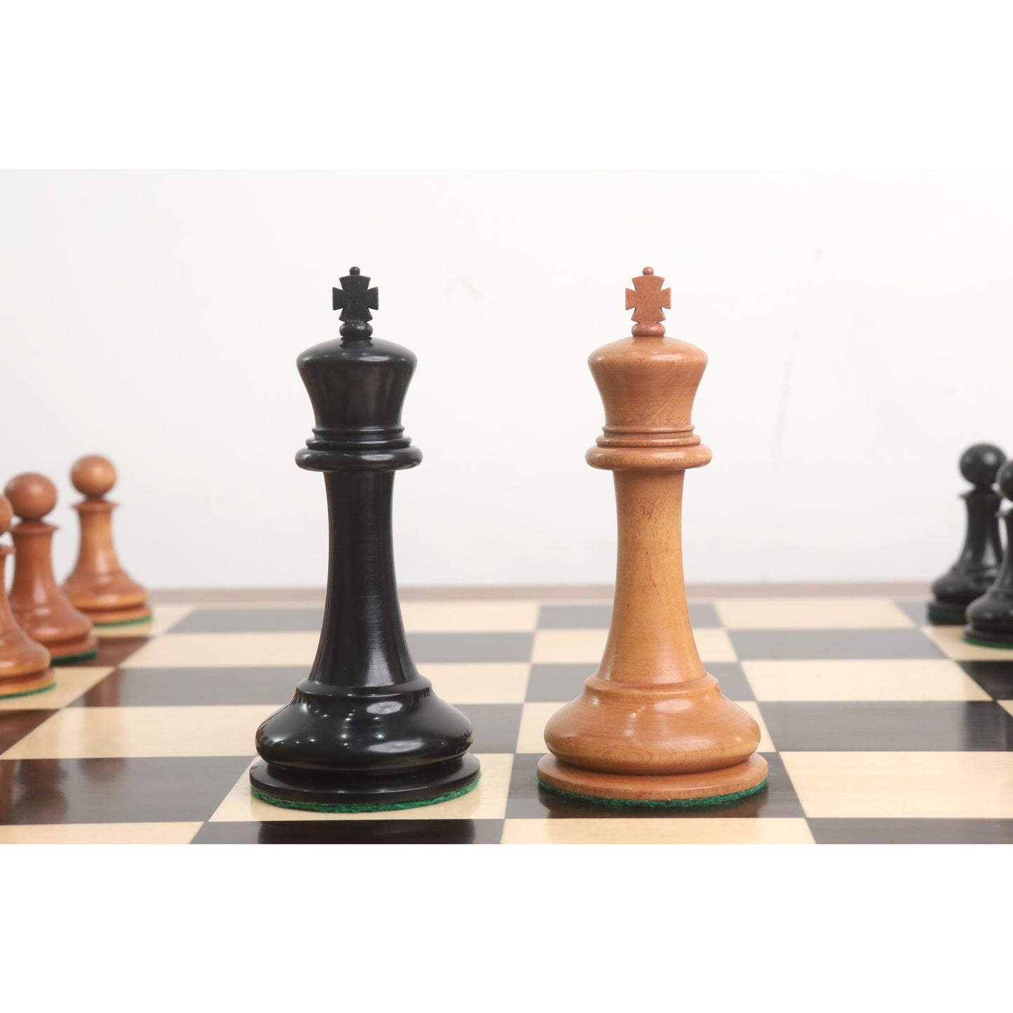1849 Cooke Type Staunton Chess Set- Chess Pieces Only - Ebony Wood & Antiqued Boxwood - 4.3" King