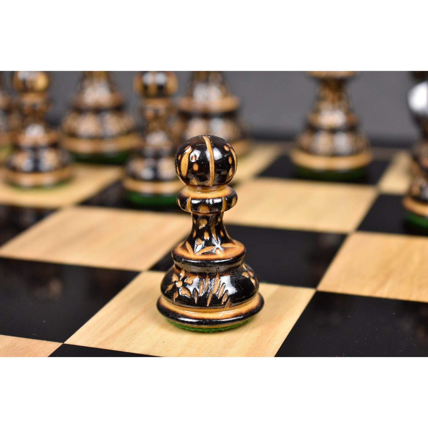 3.75" Artisan Carving Burnt Zagreb Chess Set- Chess Pieces Only - Weighted Box wood