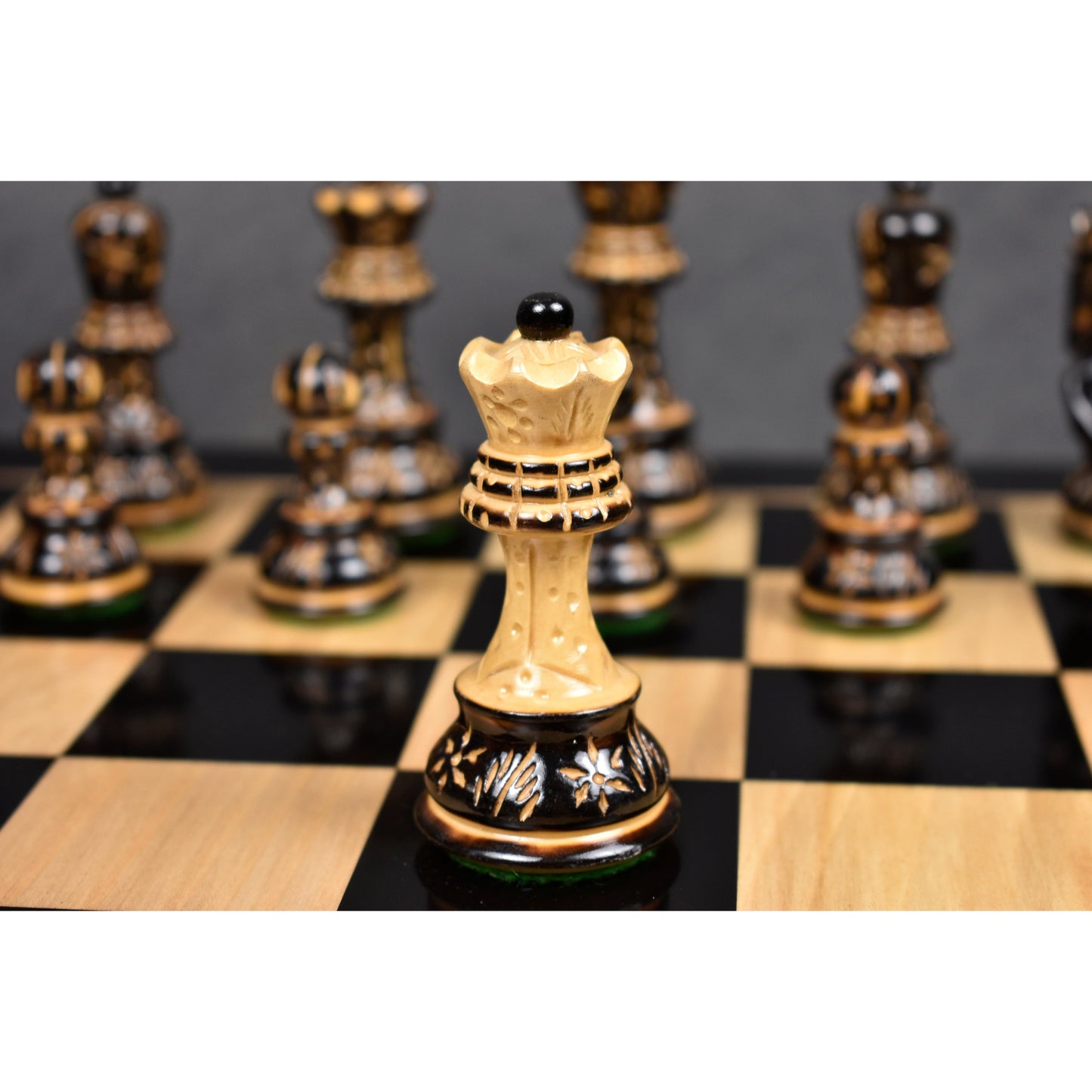 3.75" Artisan Carving Burnt Zagreb Chess Set- Chess Pieces Only - Weighted Box wood