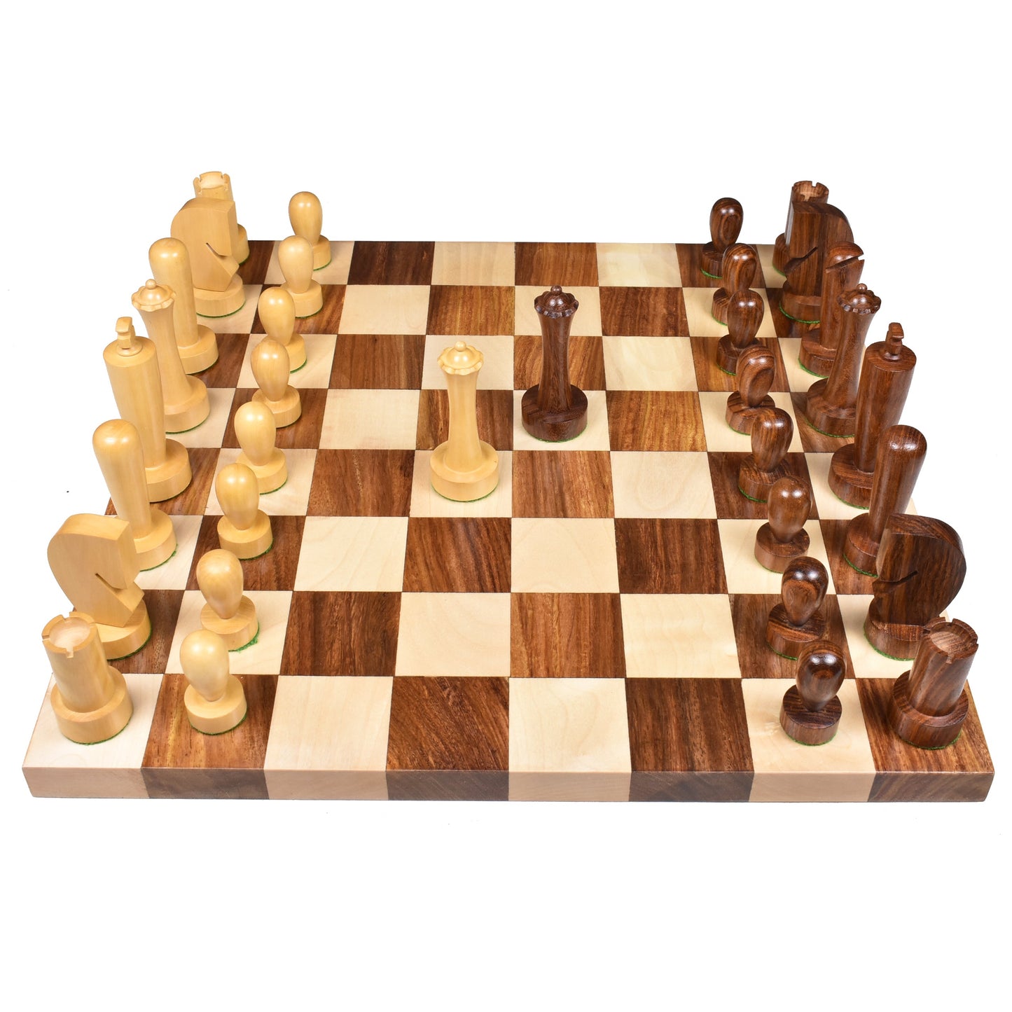 3.9" Minimalist Berliner Combo Chess set-Chess pieces with board - Golden Rosewood
