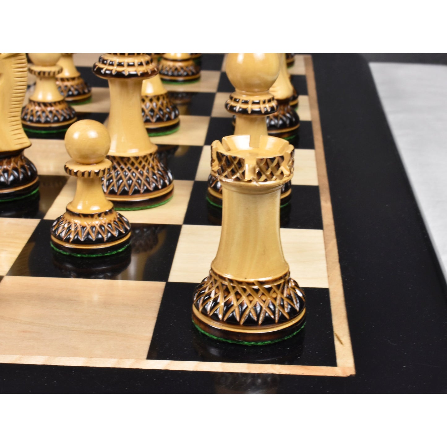 3.9" Parker Staunton Carved Chess Set- Chess Pieces Only- Lacquer (gloss)finish Boxwood
