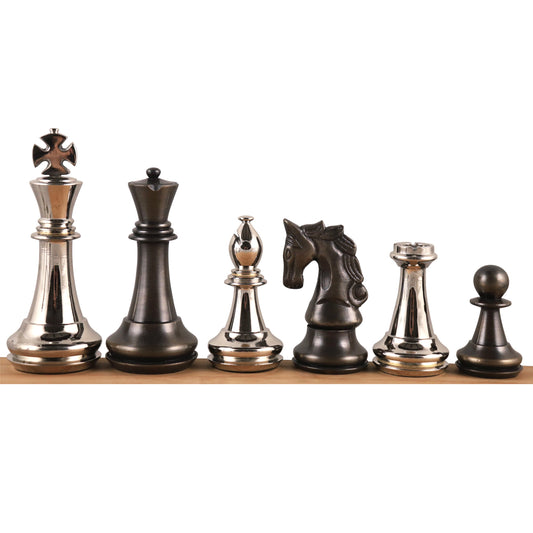 4.3" Staunton Inspired Brass Metal Luxury Chess Set- Chess Pieces Only Set-Silver & Antique