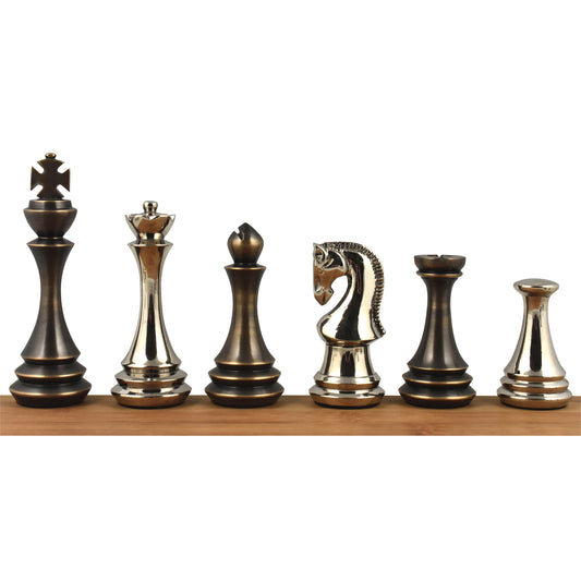 4.4" Russian Zagreb Brass Metal Luxury Chess Set- Chess Pieces Only - Silver & Antique
