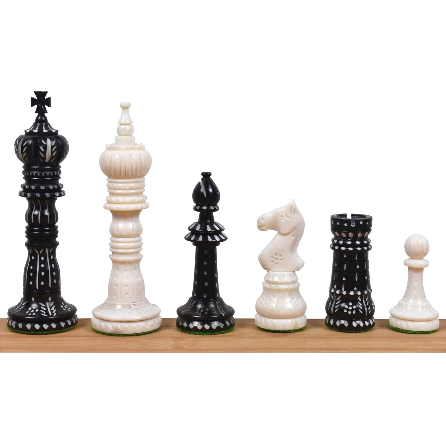 4.3" British Series Hand Carved Camel Bone Chess Set- Chess Pieces Only - Black & White