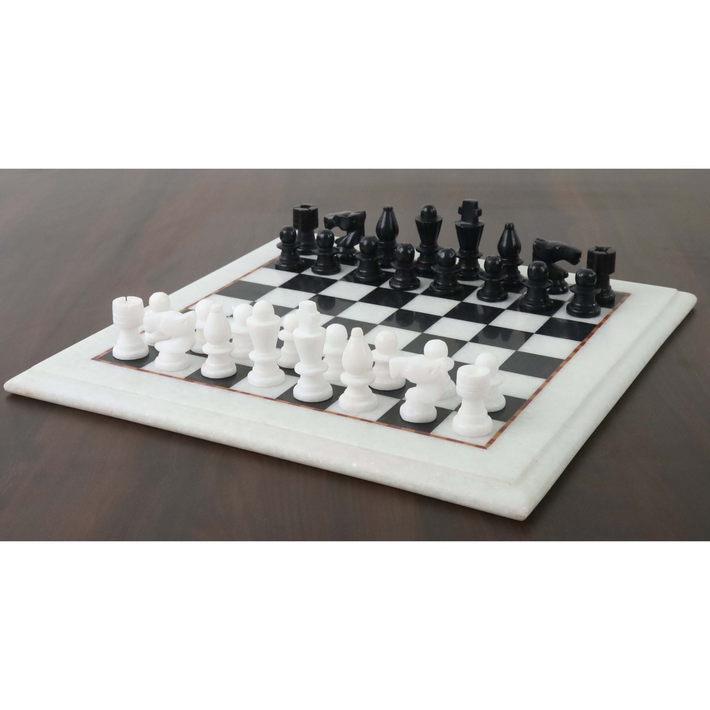 Marble Stone Chess Pieces & Board Set - Black and White - 12" - Handcarved Gift
