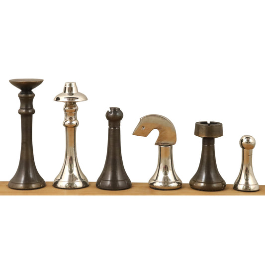 3.1" Contemporary Brass Metal Luxury Chess Pieces Only Set - Silver & Antique