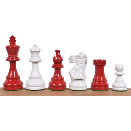 3.8" Red & Ivory White Painted Staunton Chess Set- Chess Pieces Only - Weighted Boxwood