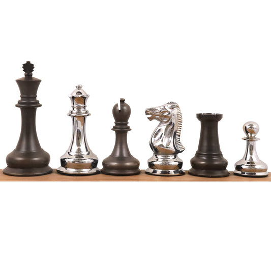 4.5" Jacques Staunton 1849 - Luxury Brass Metal Chess Set- Chess Pieces Only - Silver & Grey- Extra Queens