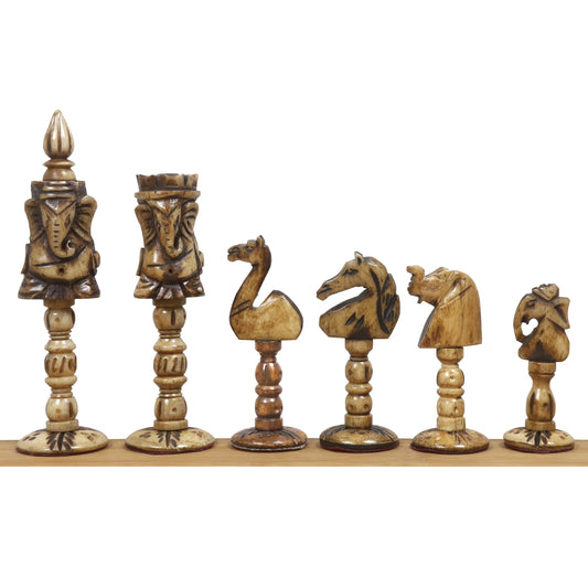 4.2" Lord Ganesh Series Luxury Chess Set- Chess Pieces Only-Distress Antique Camel Bone