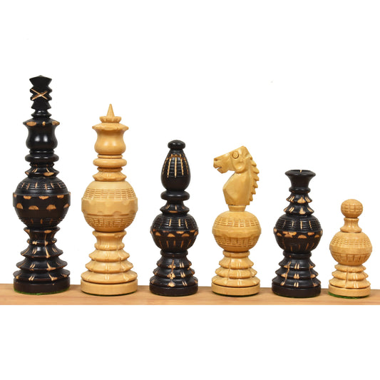 5" Gigantic Globe Series Hand Carved Chess Set- Chess Pieces Only - Ebonised Boxwood