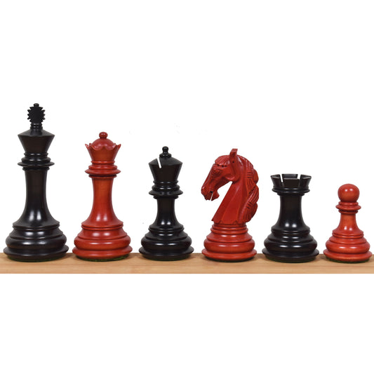 3.9" Old Columbian Staunton Weighted Chess Set- Chess Pieces Only-Crimson & Ebonised Boxwood