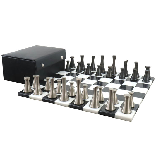 Combo of 3.1" Tower Series Brass Metal Luxury Chess Pieces with Marble Board and Storage Box