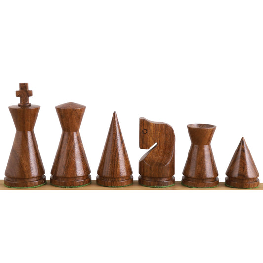 3.1" Russian Poni Minimalist Chess Set- Chess Pieces Only - Golden Rosewood & Boxwood